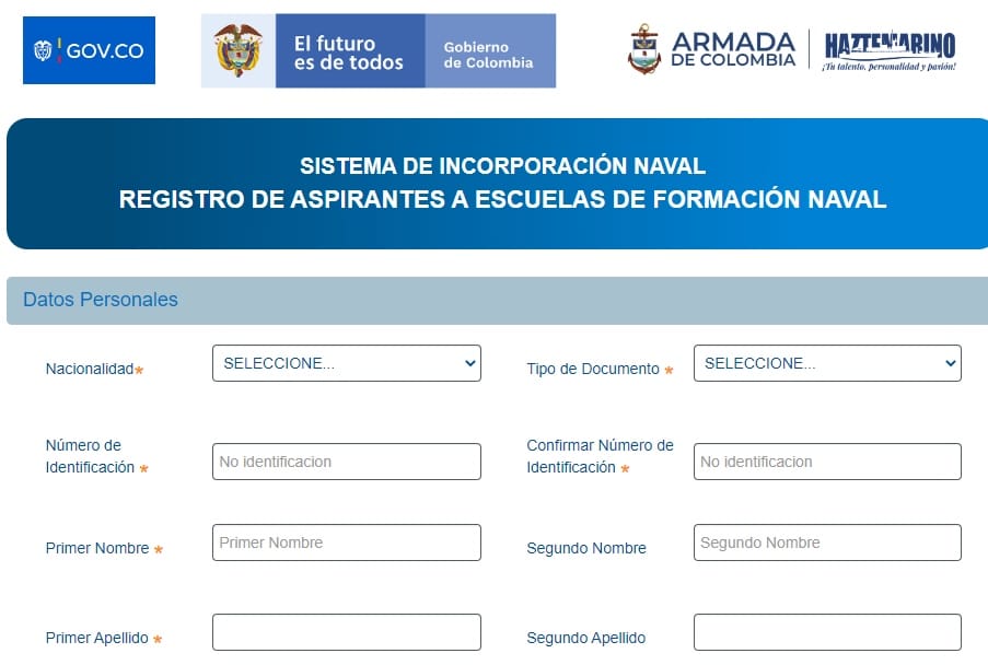 formulario de registro de aspirantes